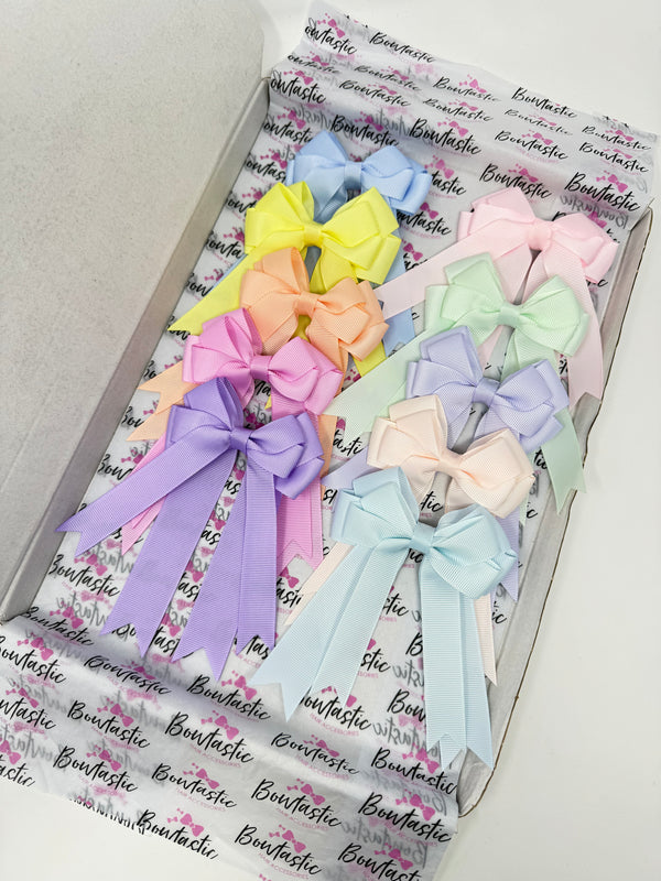 Bow Set - 4 Inch Tail Bows - 10 Pack Clips - Pastels