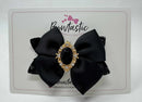 3.5 Inch Glitter Gem Bow - Black