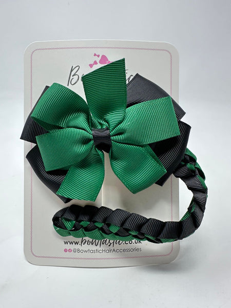 4 Inch Bow Bun Wrap - Forest Green & Black