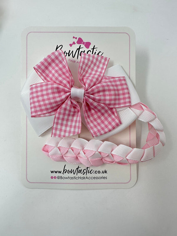 Bun Wrap - 4 Inch Bow - Pink & White Gingham