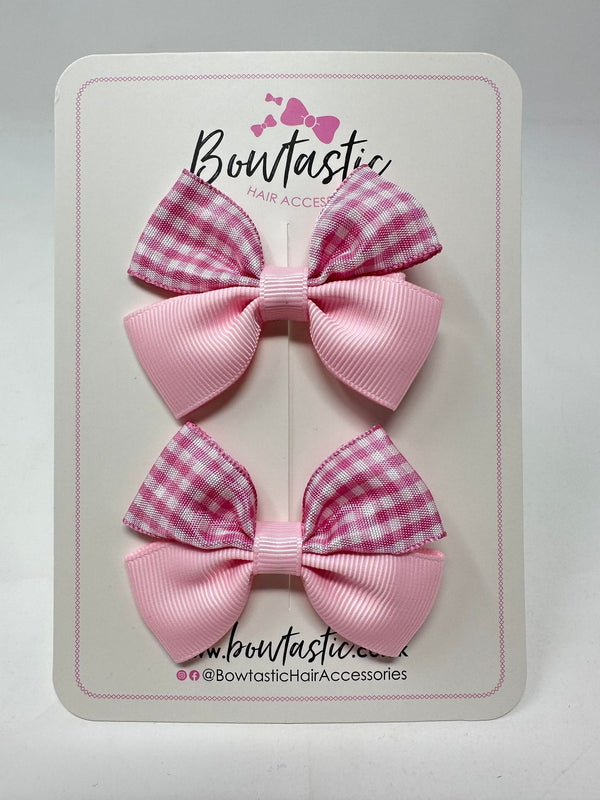 2.5 Inch Butterfly Bows - Pink Gingham - 2 Pack