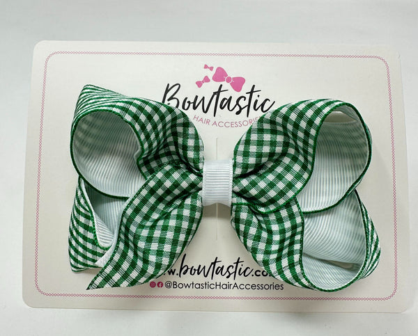 4 Inch Double Ribbon Bow - Green & White Gingham