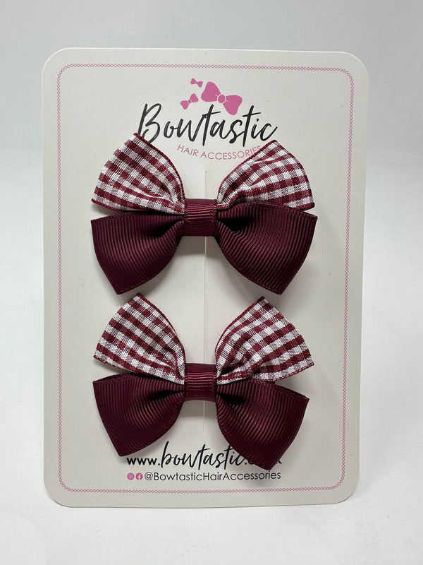 2.5 Inch Butterfly Bows - Burgundy Gingham - 2 Pack