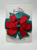 4 Inch Double Pinwheel Bow - Jade Green & Red