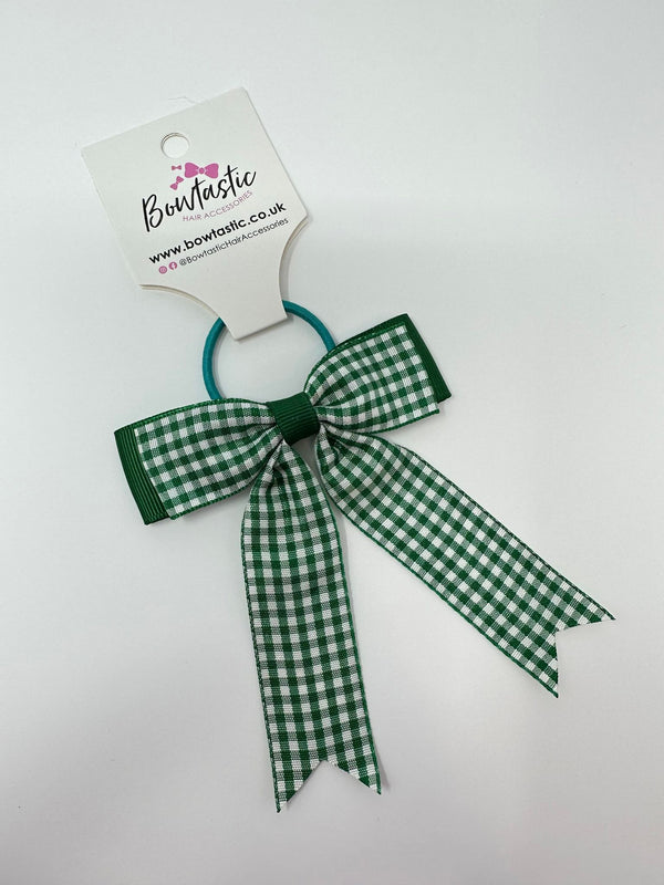 3.25 Inch Tail Bow Thin Elastic - Green Gingham