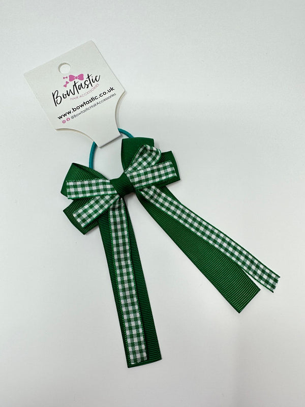 3 Inch Loop Tail Bow Thin Elastic - Green Gingham