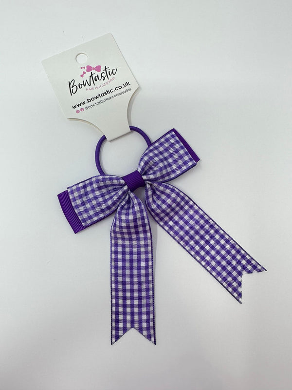 3.25 Inch Tail Bow Thin Elastic - Purple Gingham
