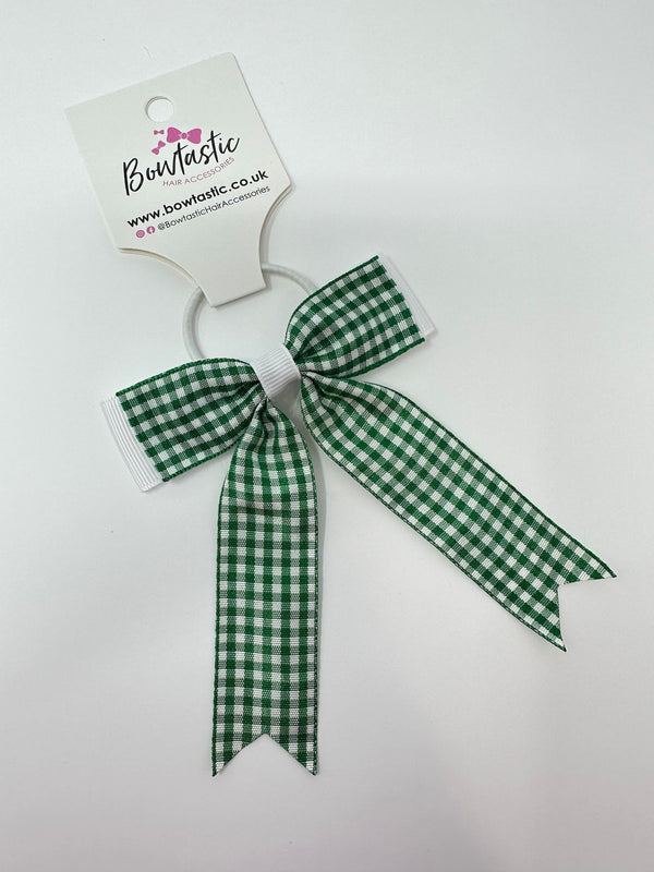 3.25 Inch Tail Bow Thin Elastic - Green & White Gingham