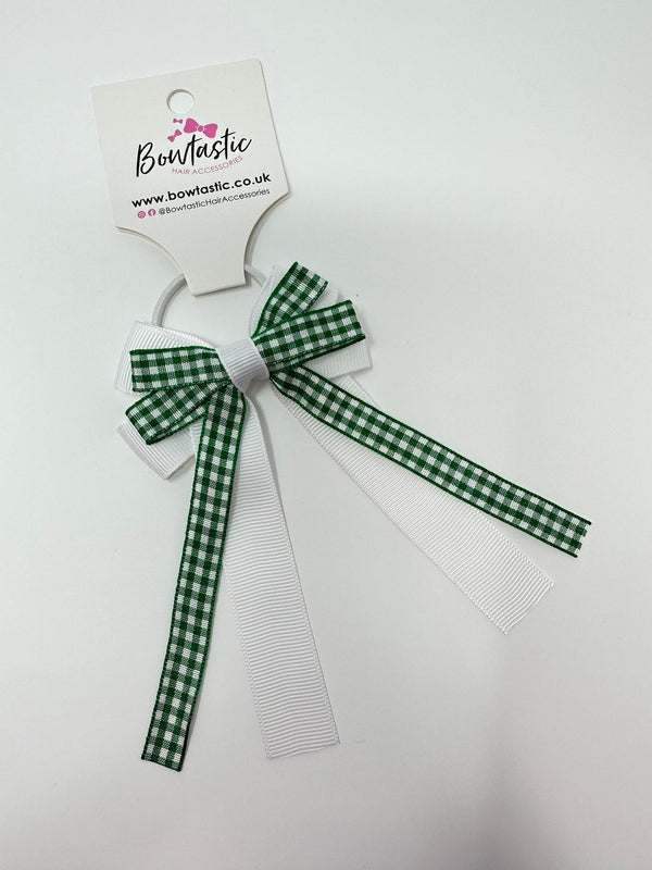 3 Inch Loop Tail Bow Thin Elastic - Green & White Gingham