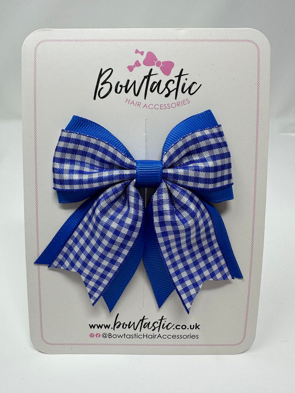 3 Inch Flat 2 Layer Tail Bow - Royal Blue Gingham