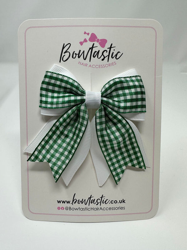 3 Inch Flat 2 Layer Tail Bow - Green & White Gingham