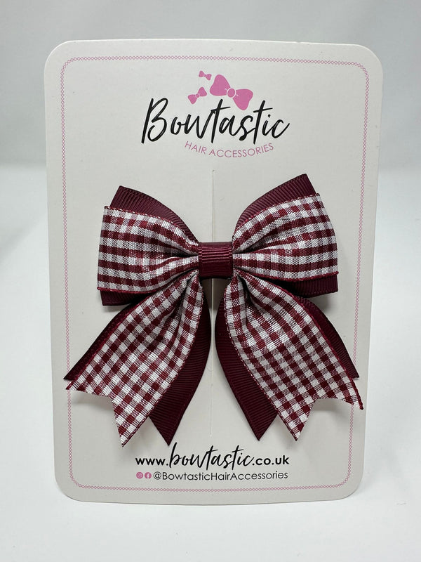 3 Inch Flat 2 Layer Tail Bow - Burgundy Gingham