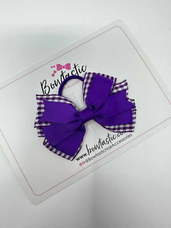 3.25 Inch Double Layer Bow Thin Elastic - Purple Gingham