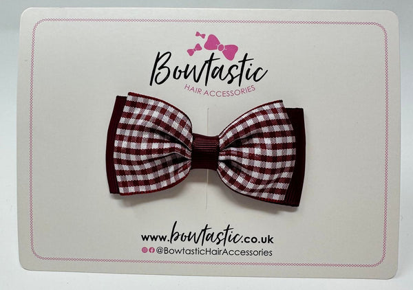 3 Inch Flat Double Bow - Burgundy Gingham