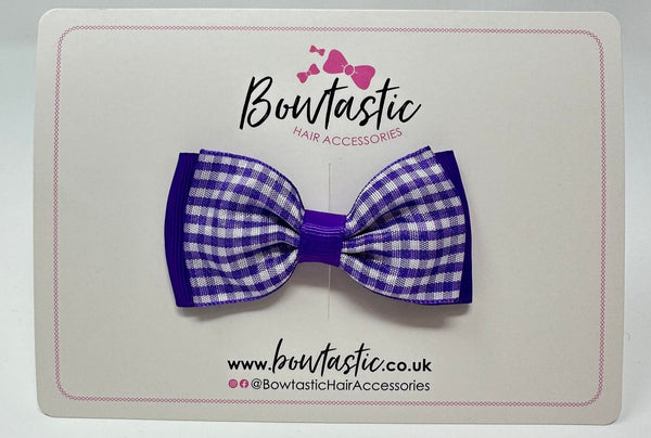 3 Inch Flat Double Bow - Purple Gingham