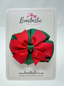 3 Inch Double Pinwheel Bow - Forest Green & Red