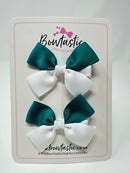 2.5 Inch Butterfly Bow - Jade Green & White - 2 Pack