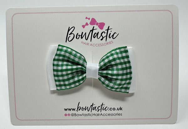 3 Inch Flat Double Bow - Green & White Gingham