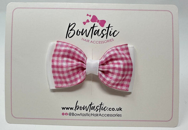 3 Inch Flat Double Bow - Pink & White Gingham