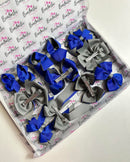 School Bundle - 5 Matching Pairs - Cobalt & Metal Grey - Clips