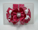 4.5 Inch Fluffy Gem Bow - Shocking Pink & White