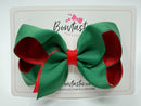 4 Inch Double Ribbon Bow - Forest Green & Red