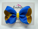 4 Inch Double Ribbon Bow - Royal Blue & Yellow Gold