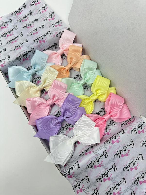 Bow Set - 3.5 Inch Flat Bow Style 2 - Clips - Pastels - 10 Pack