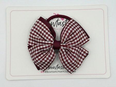 3.5 Inch 2 Layer Butterfly Bow Bobble - Burgundy & Burgundy Gingham