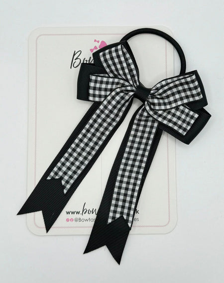 4 Inch Double Tail Bow Bobble - Black & Black Gingham
