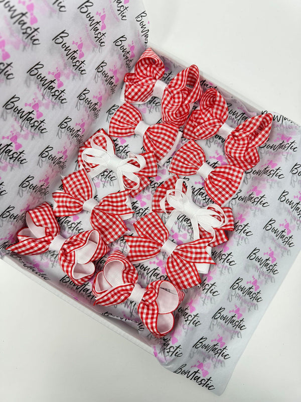 School Bundle - 3 Inch Bows - Red & White Gingham  - 10 Pack