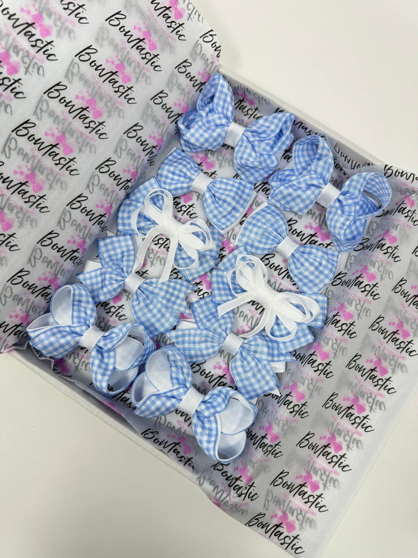 School Bundle - 3 Inch Bows - Blue & White Gingham  - 10 Pack