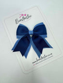 3 Inch Flat 2 Layer Tail Bow Thin Elastic - Navy & Smoke Blue