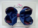 4 Inch 2 Layer Bow - Navy & Burgundy
