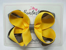 4 Inch 2 Layer Bow - Yellow Gold & Metal Grey