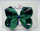 4 Inch 2 Layer Bow - Forest Green & Navy