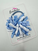 3.5 Inch Corker Bow Bobble - Bluebell & Blue & White Gingham