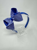 4 Inch Bow Alice Band - Royal Blue Gingham