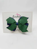 4 Inch Flat 3 Layer Bow - Forest Green & Navy