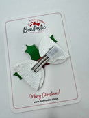 3 Inch Glitter Bow - Red, Green & White Holly