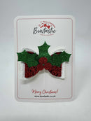 3 Inch Glitter Bow - Red, Green & White Holly