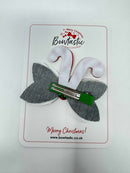 3 Inch Glitter Bow - Red, Green & White Candy Cane Holly