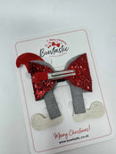 3 Inch Glitter Bow - Red, Gold & White Santa Feet & Hat