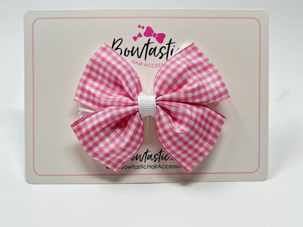 3.5 Inch 2 Layer Butterfly Bow - Pink & White Gingham