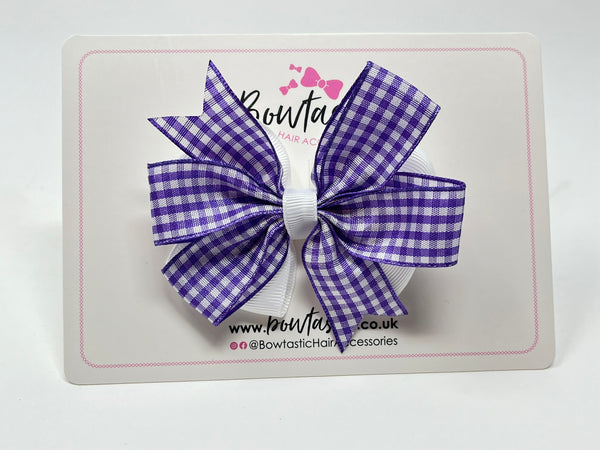 3.5 Inch Flat Double Bow - Purple & White Gingham
