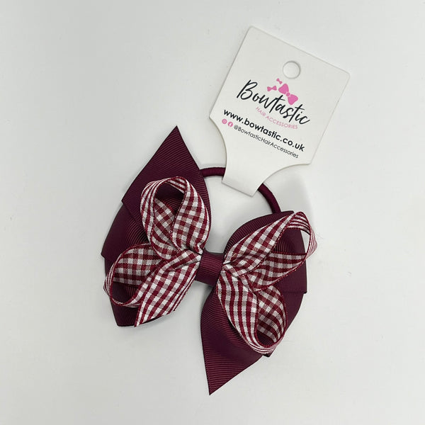 4 Inch Double Bow Bobble - Burgundy Gingham