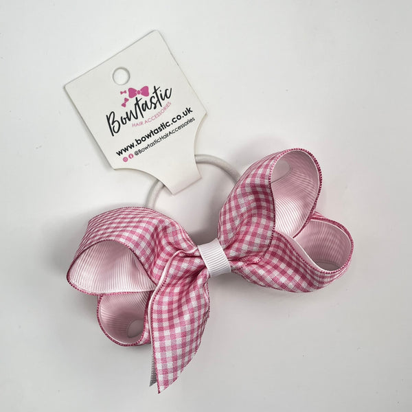 4 Inch Double Ribbon Bobble - Pink & White Gingham