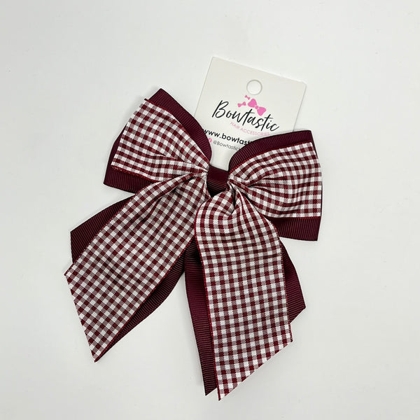 4.5 Inch 2 Layer Tail Bow - Burgundy Gingham
