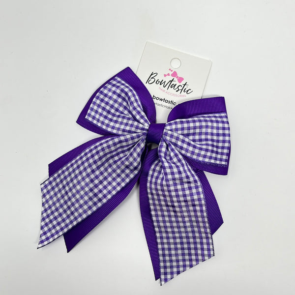 4.5 Inch 2 Layer Tail Bow - Purple Gingham