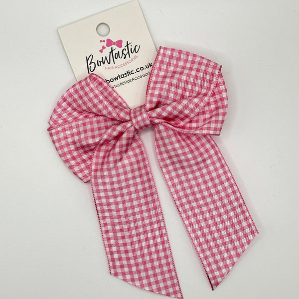 4 Inch Tail Bow - Pink Gingham